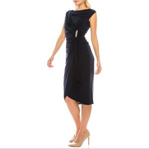 London Times Size 10 Navy Blue Jersey Faux Wrap Dress NEW WITH TAGS